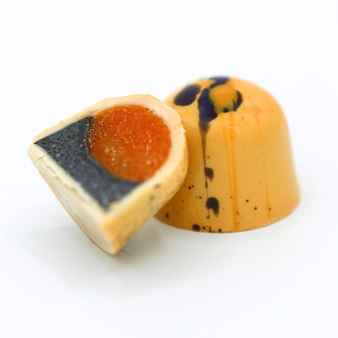 vegane pralinen - eli pralinen- Schwarzer Sesam Mango-Passionsfrucht