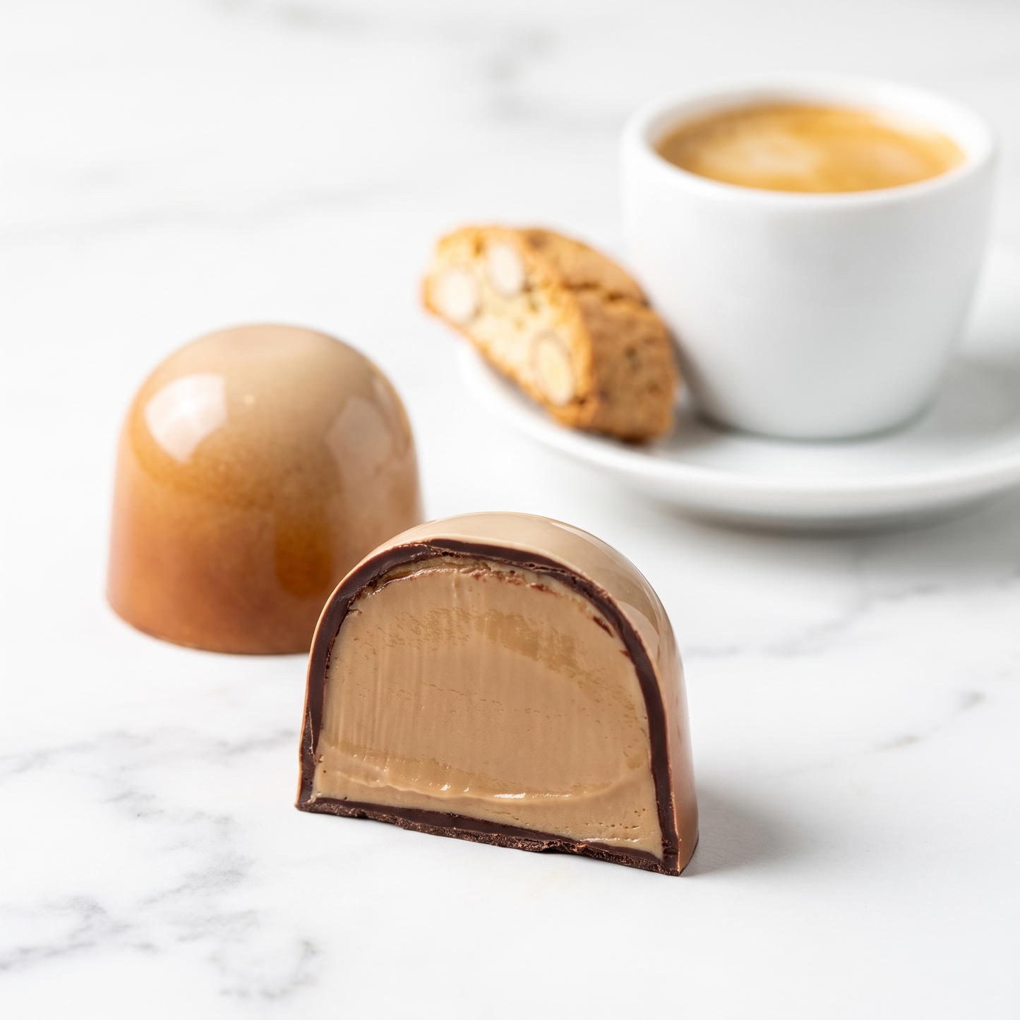 Eli Pralinen Box mit La Dolce Vita Pralinen – Zitrone und Cappuccino, vegan und handbemalt