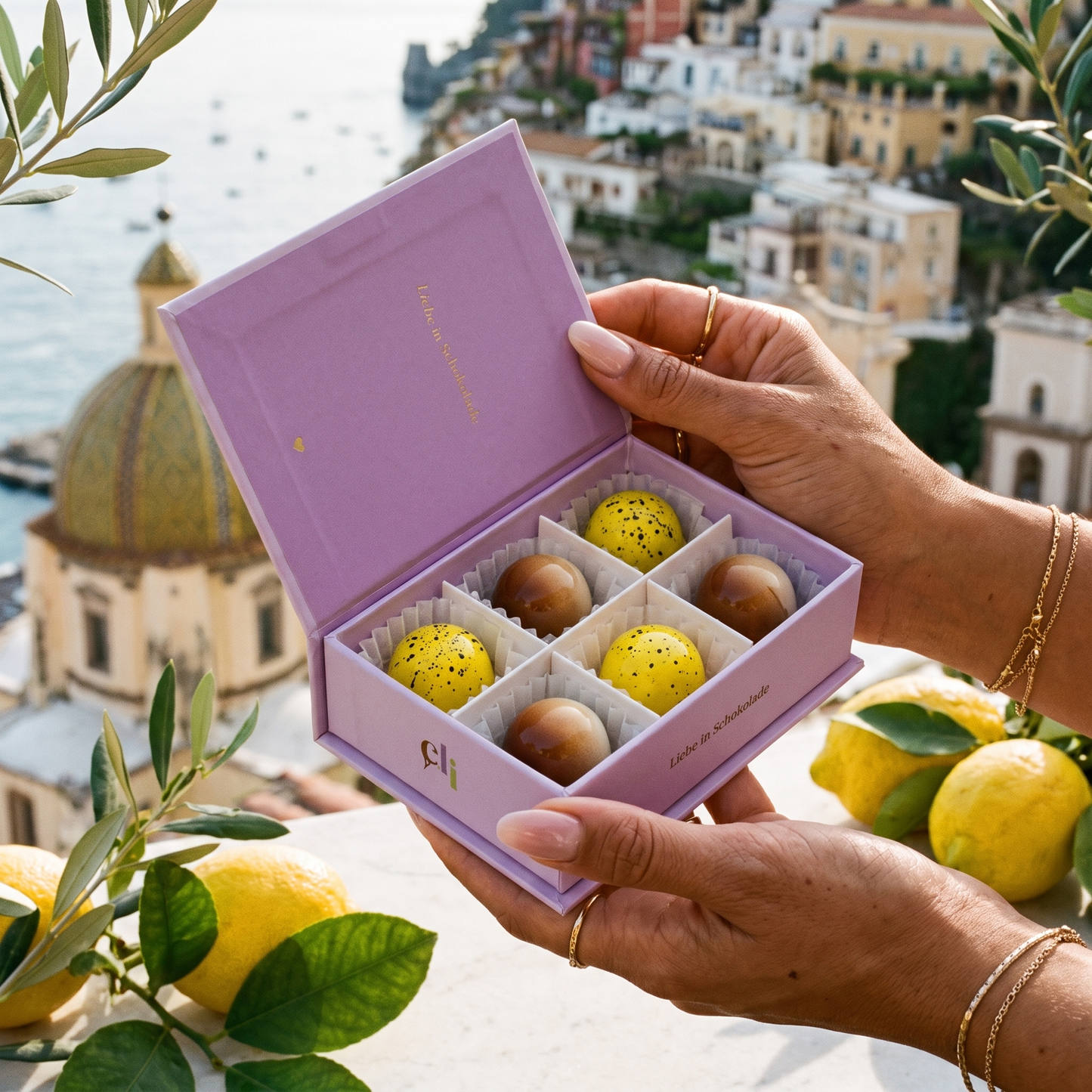 La Dolce Vita Pralinen-Set – vegane Zitronen- und Cappuccino-Pralinen, handgemacht von Eli Pralinen